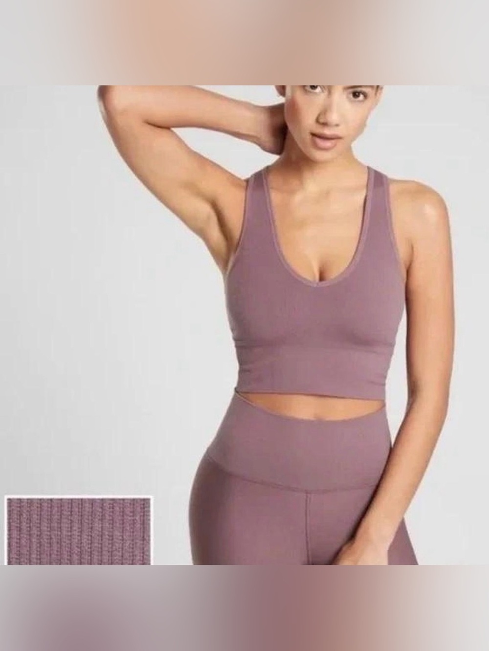 Athleta Ribbed Crop Tank Top Mauve Purple V Neck Seamless Athletic Women’s Small
